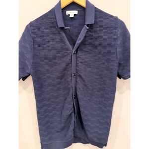 REISS Mens Navy Textured Knit Short Sleeve Polo Shirt Size XS